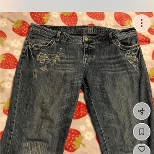 American Eagle Outfitters Women's Embroidered Blue Boot Cut Jeans